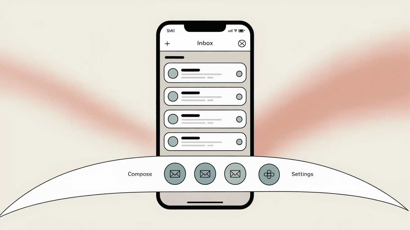 Mobile devices showing email app interfaces with clean modern design
